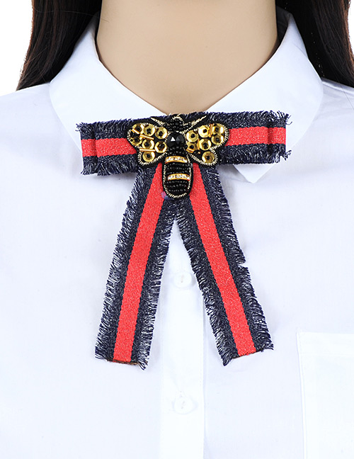 Fashion Navy+red Bee Shape Decorated Bowknot Brooch