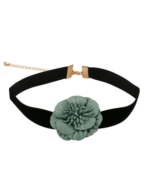 Fashion Black+green Flower Decorated Simple Choker