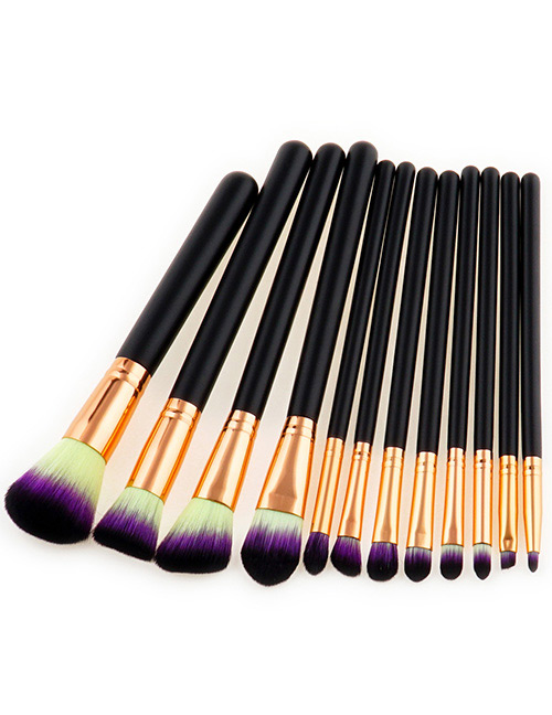 Trendy Yellow+purple Color Matching Decorated Makeup Brush(12pcs)