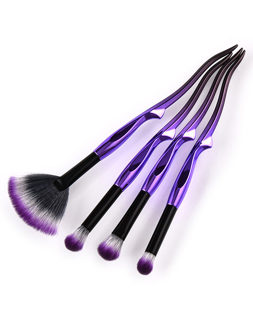 Trendy Purple+black Sector Shape Decorated Makeup Brush(4pcs)