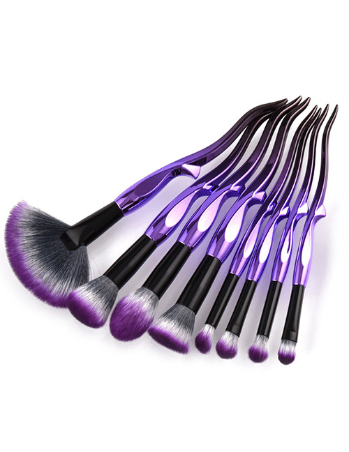 Trendy Purple+black Color Matching Decorated Makeup Brush(8pcs)