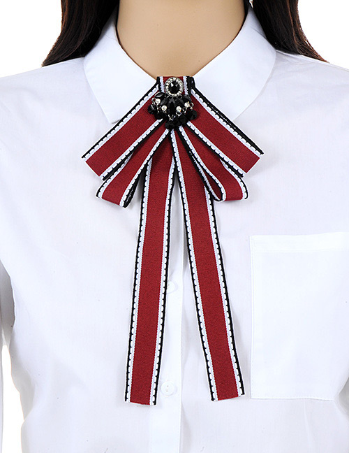 Trendy Claret Red Stripe Pattern Decorated Simple Brooch