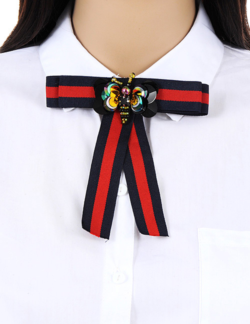 Trendy Red+navy Bee Decorated Simple Bowknot Brooch