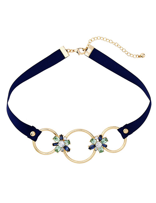 Vintage Blue Hollow Out Decorated Choker