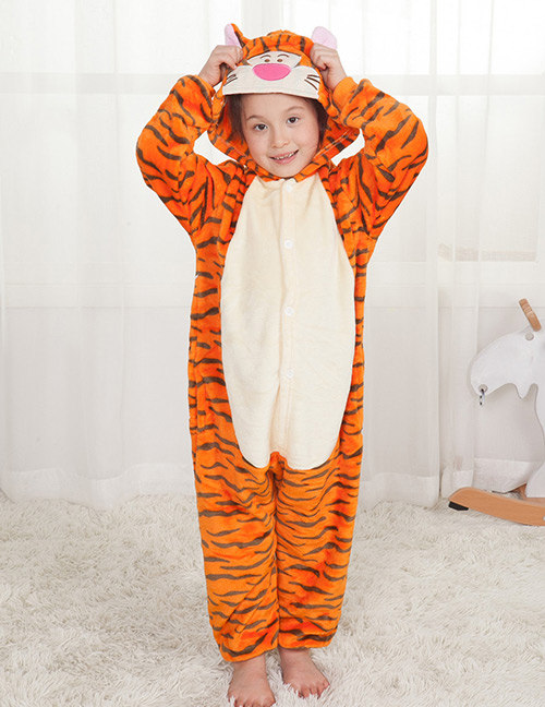 Lovely Orange Tiger Decorated Children Pajamas