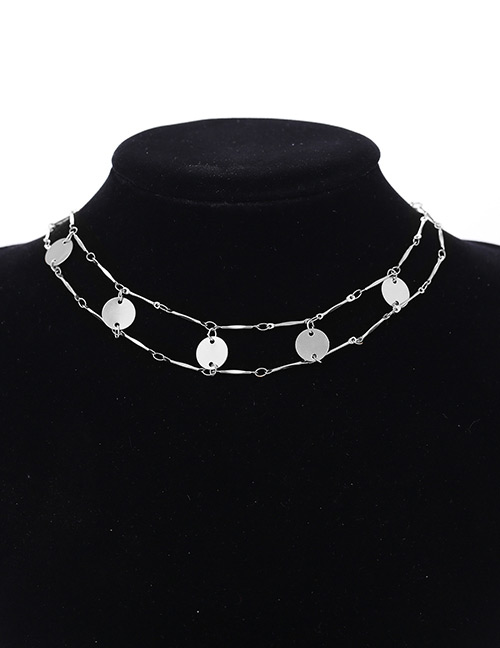 Fashion Silver Color Hollow Out Decorated Double-layer Choker