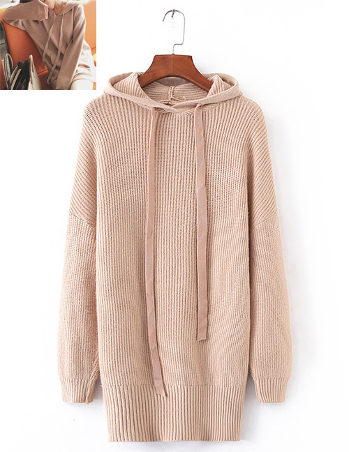 Fashion Beige Pure Color Decorated Hoodie