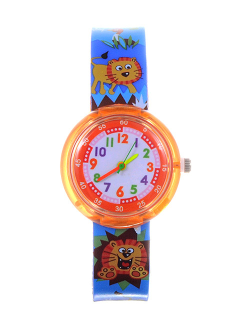 Fashion Orange+blue Lion Pattern Decorated Child Watch