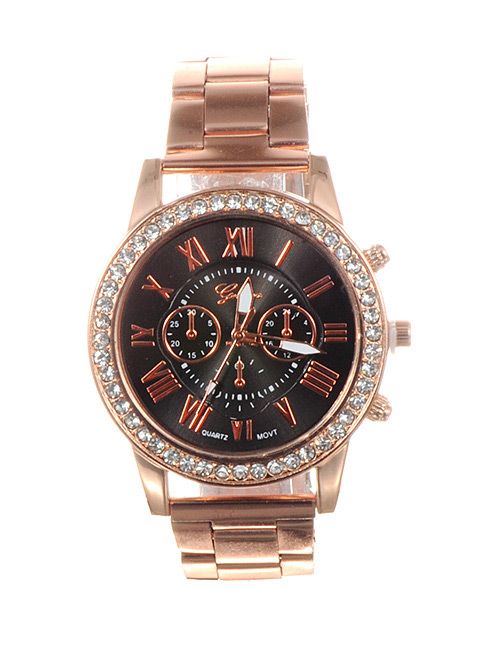 Fashion Black Diamond Decorated Round Dial Watch