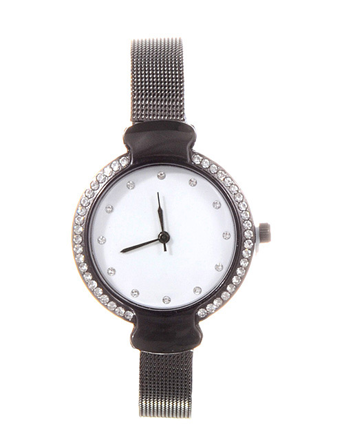 Fashion Gun Black Diamond Decorated Round Dial Watch