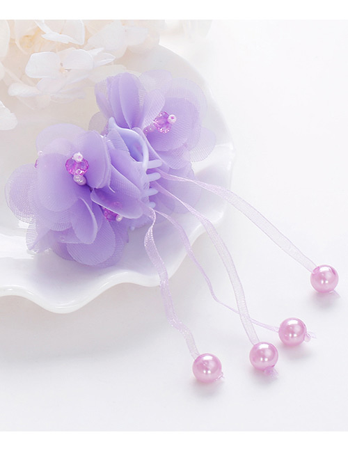 Lovely Purple Flower Decorated Taseel Design Hair Claw