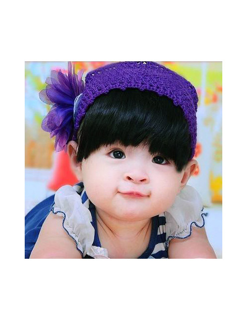 Fashion Purple Flowers Decorated Child Wig