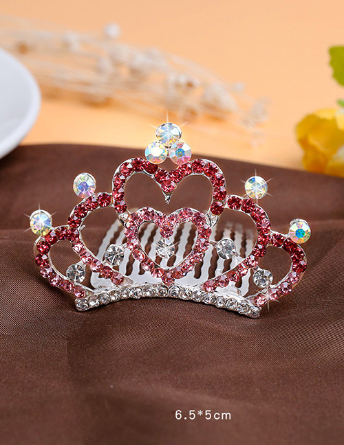 Lovely Pink Heart Shape Decorated Crown Hairpin (larger)