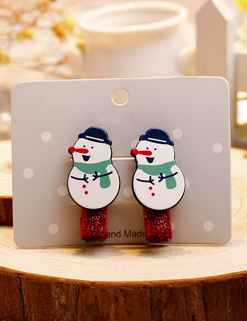Fashion Red+white Snowman Shape Decorated Christmas Hairpin (1pair)