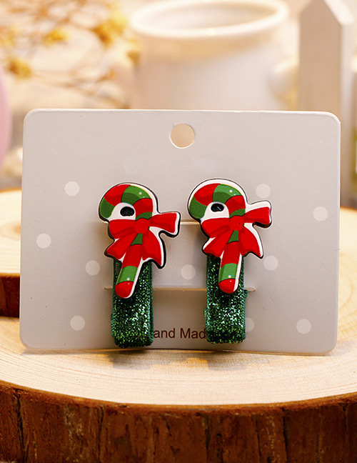 Fashion Red+green Crutch Shape Decorated Christmas Hairpin (1pair)