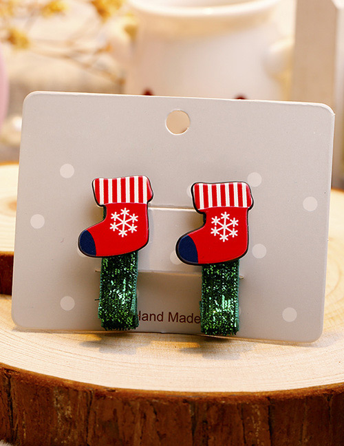 Fashion Red+green Sock Shape Decorated Christmas Hairpin (1pair)
