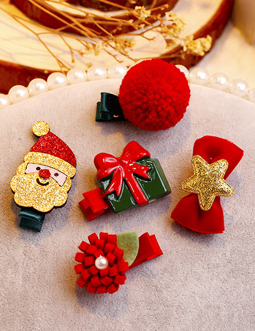 Fashion Red+green Santa Claus Shape Decorated Christmas Hairpin (5pcs)
