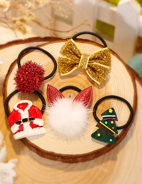 Fashion Red+gold Color Fuzzy Ball Decorated Christmas Hair Band (5pcs)