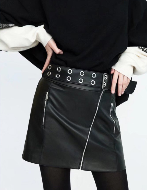 Elegant Black Rivet Decorated Skirt