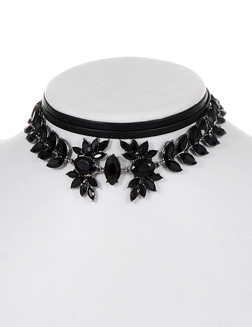 Fashion Black Diamond Decorated Double Layer Choker