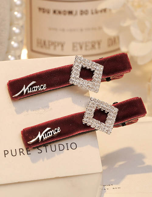 Fashion Claret Red Square Shape Decorated Hair Clip