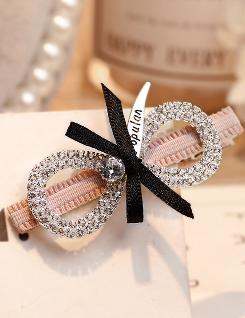Lovely Pink Full Diamond Decorated Bowknot Hairpin