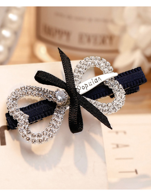 Lovely Navy Full Diamond Decorated Bowknot Hairpin