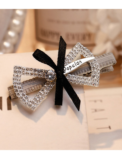 Lovely Gray Full Diamond Decorated Bowknot Hairpin