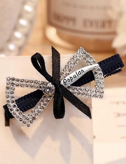 Lovely Navy Full Diamond Decorated Bowknot Hairpin