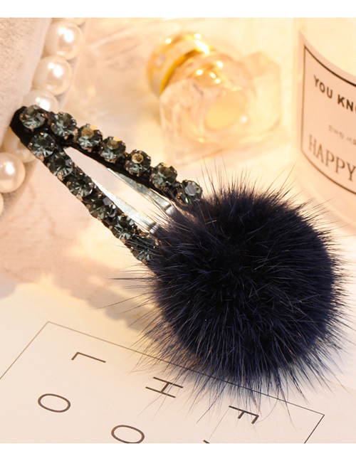Lovely Navy Fuzzy Ball Decorated Pom Hairpin