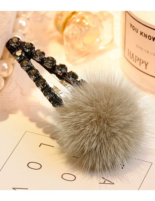 Lovely Khaki Fuzzy Ball Decorated Pom Hairpin