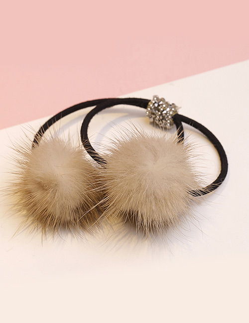 Lovely Beige Fuzzy Ball Decorated Double Layer Hair Band