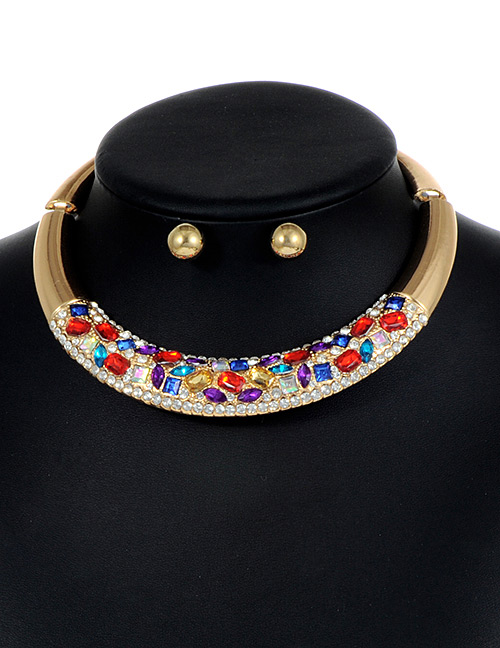 Elegant Multi-color Geometric Shape Diamond Decorated Jewelry Sets