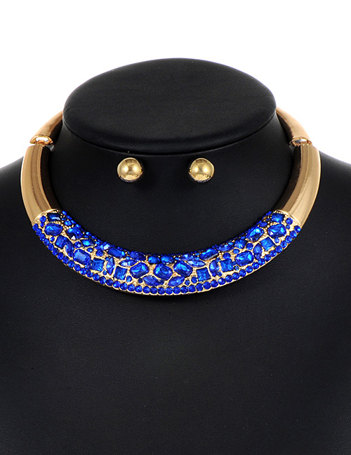 Elegant Sapphire Blue Geometric Shape Diamond Decorated Jewelry Sets