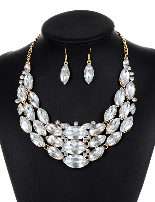 Fashion Silver Color Oval Shape Diamond Decorated Jewelry Sets
