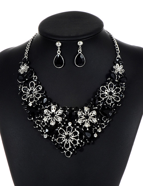 Elegant Black Hollow Out Decorated Jewelry Sets
