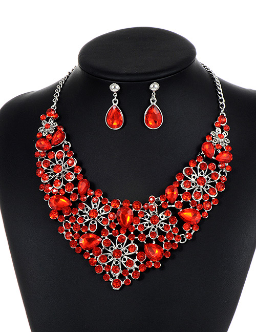 Elegant Red Hollow Out Decorated Jewelry Sets
