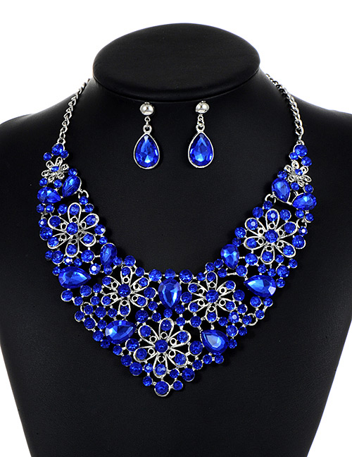 Elegant Sapphire Blue Hollow Out Decorated Jewelry Sets