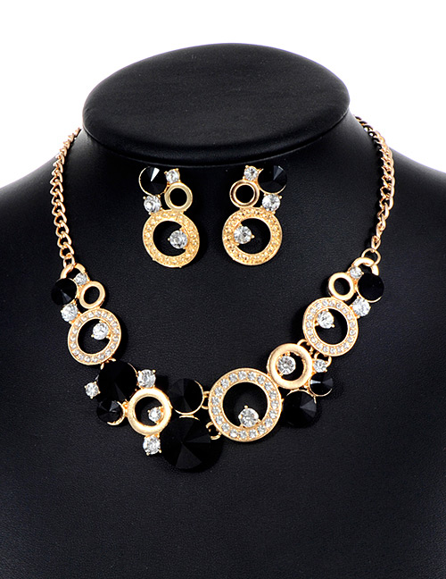 Fashion Black Round Shape Decorated Hollow Out Jewelry Sets