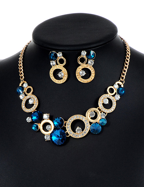 Fashion Blue Round Shape Decorated Hollow Out Jewelry Sets