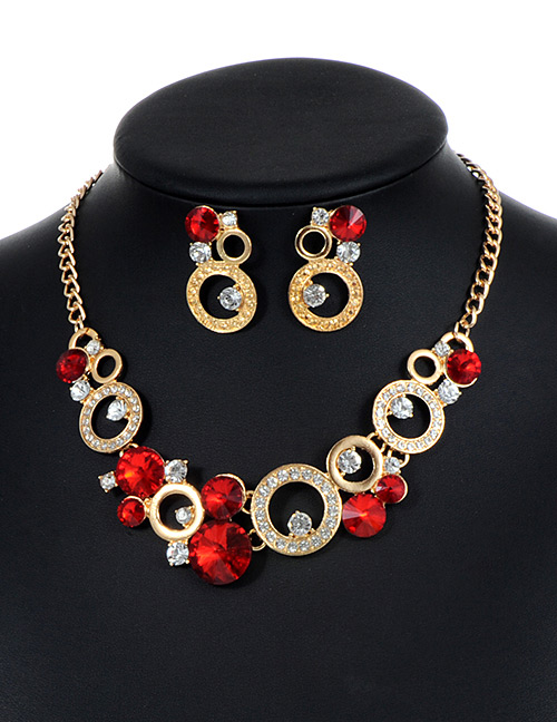 Fashion Red Round Shape Decorated Hollow Out Jewelry Sets