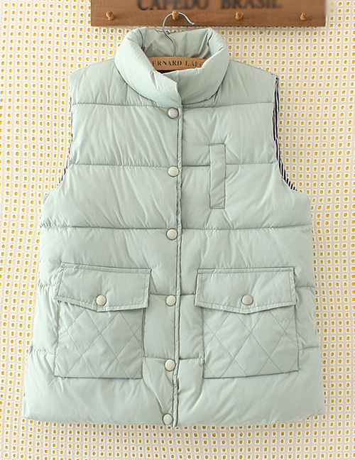 Fashion Light Green Pure Color Decorated Waistcoat