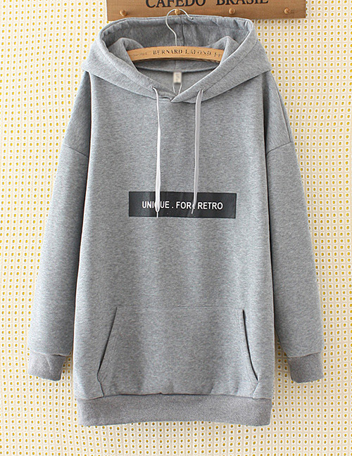 Fashion Gray Letter Decorated Long Hoodie