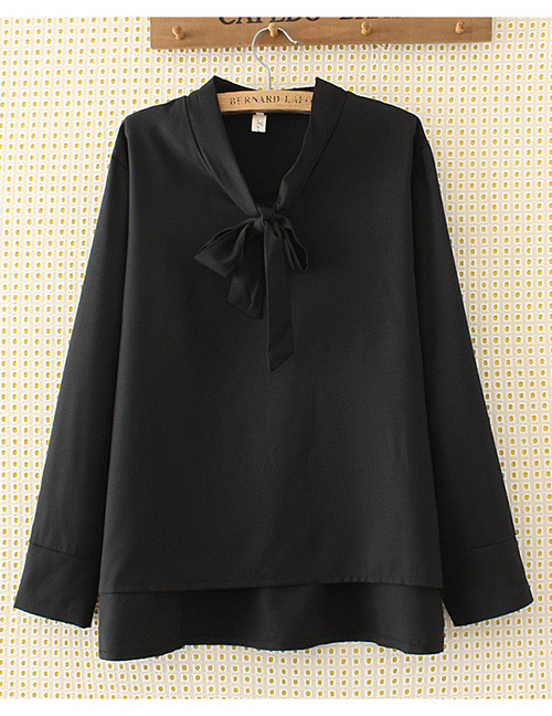 Elegant Black Bowknot Shape Decorated Shirt