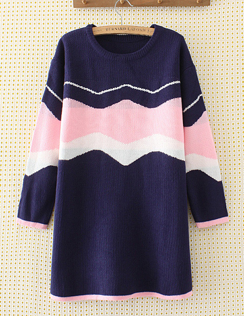 Elegant Navy Color-matching Decorated Sweater