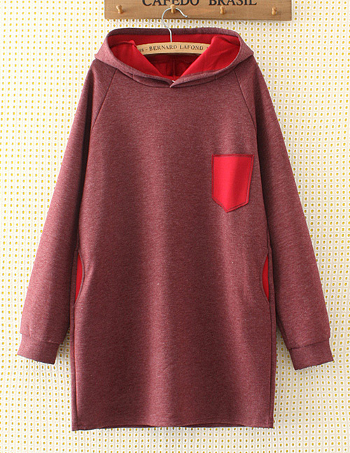 Fashion Purple+red Color-matching Decorated Hoodie