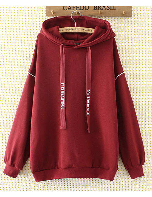 Fashion Red Pure Color Decorated Hoodie