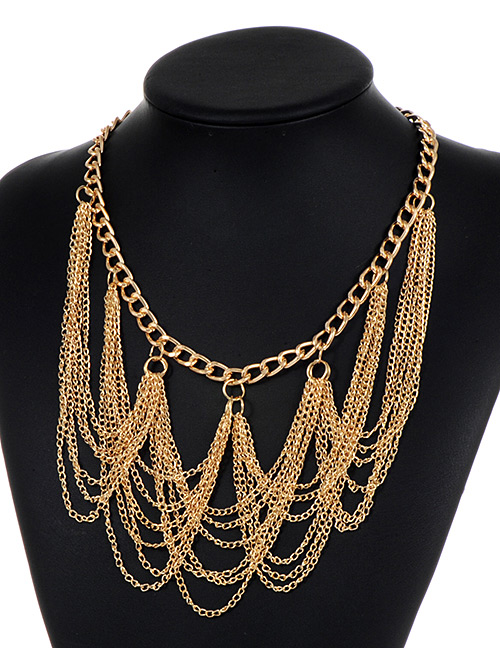 Elegant Gold Color Chain Decorated Necklace