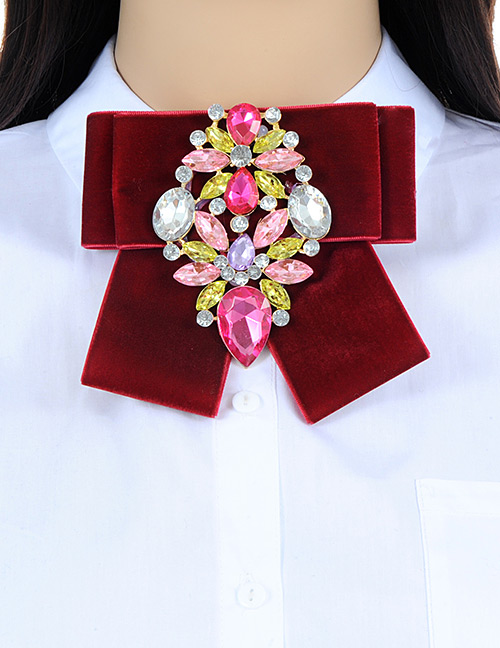 Fashion Claret Red Water Drop Shape Decorated Bowknot Brooch