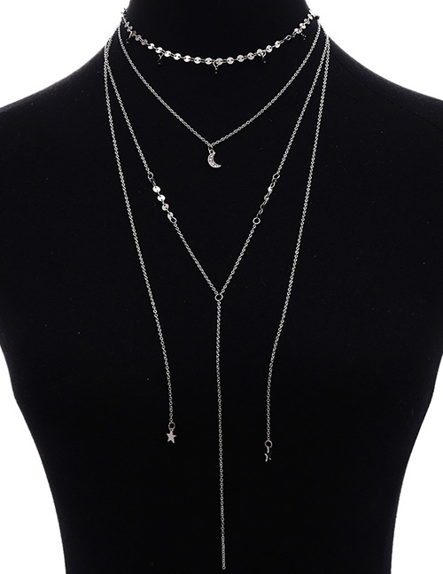 Fashion Silver Color Star&moon Shape Decorated Necklace